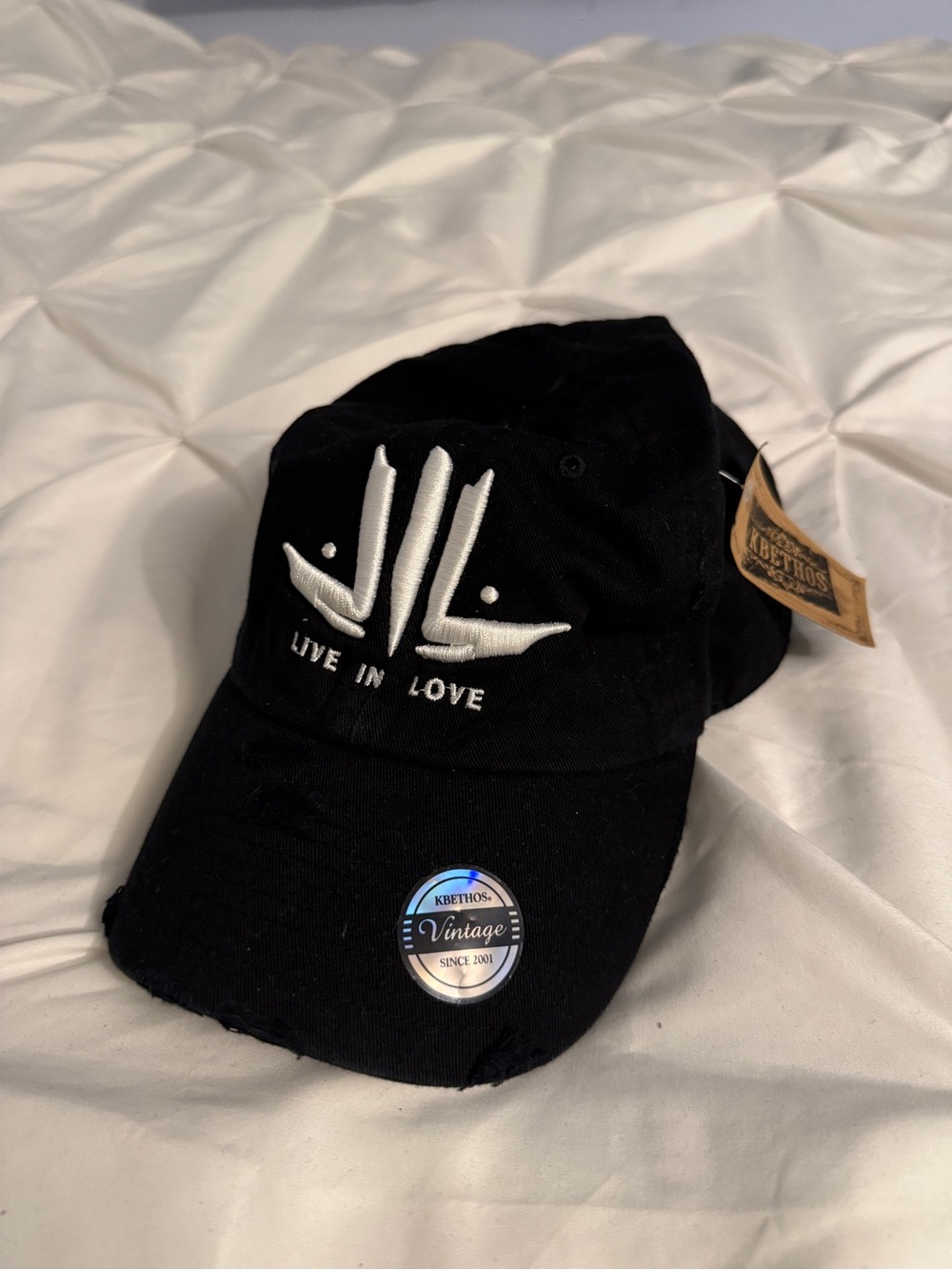 KBETHOS Black Baseball Cap with White "Live In Love" Embroidery